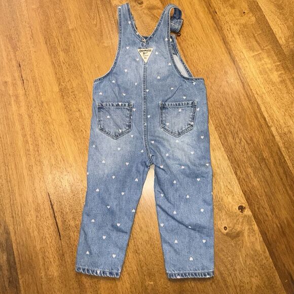 OshKosh B'Gosh Toddler Girl’s Denim Overalls with Hearts Size 18 months Snaps - Picture 2 of 14